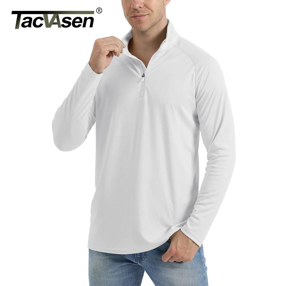 TACVASEN UPF 50 + T-shirts hommes 1/4 fermeture éclair Protection UV à manches longues T-shirts pêch