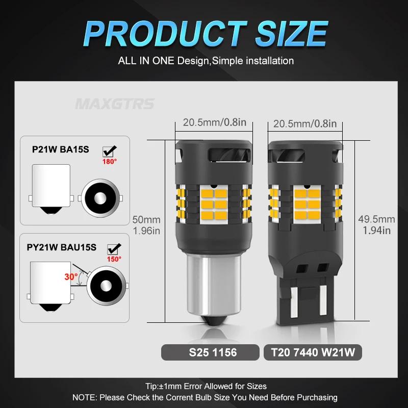 Ampoules LED pour clignotant de voiture, 2x7440 T20 W21W 1156 P21W BA15S BAU15S, Canbus sans Hyper F