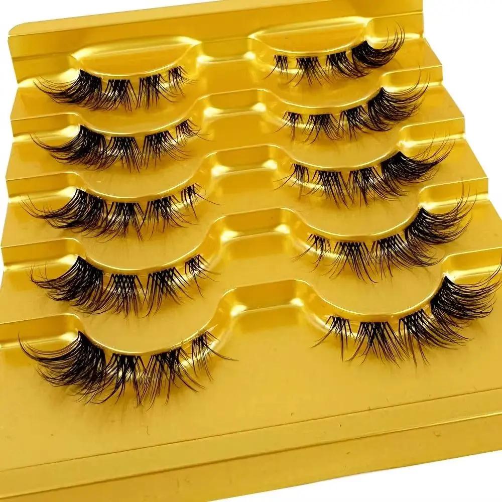 5 paires de cils de vison bande Invisible Extension de cils Faux cils naturels croix grappe fée 3D F