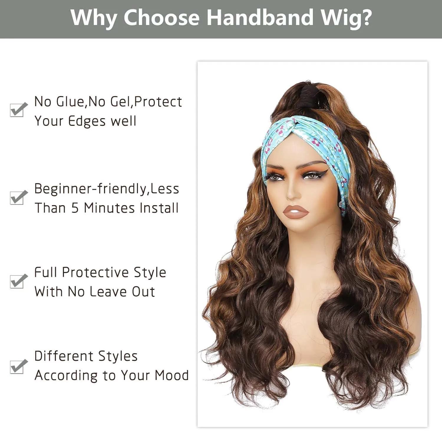 Perruque bandeau synthétique longue ondulée pour femmes, perruque de mise en place et aller, perruqu