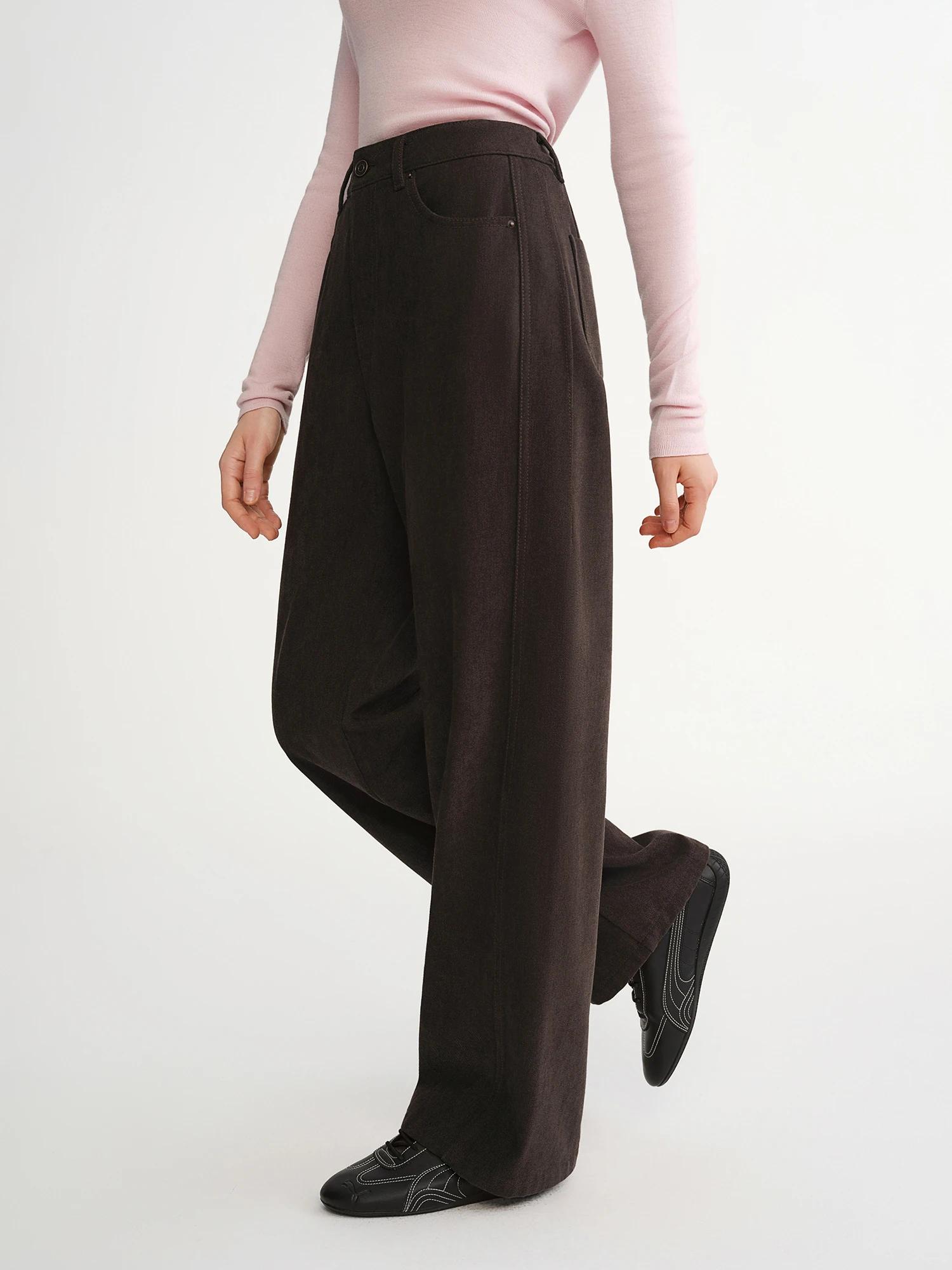 DUSHU 2025 Pantalon droit taille haute à jambes larges pour femme - Pantalon décontracté de bureau a
