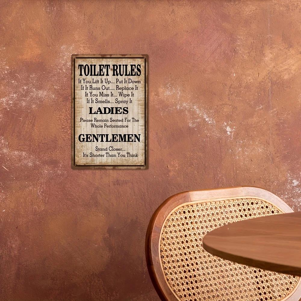 Putuo Decor-Plaque décorative vintage en métal, règles des toilettes, affiche murale en fer, peintur