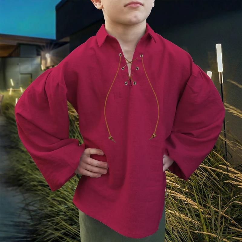 Chemise de pirate médiévale pour garçons Bbalizko, hauts écossais Jacobite Renaissance à lacets pour