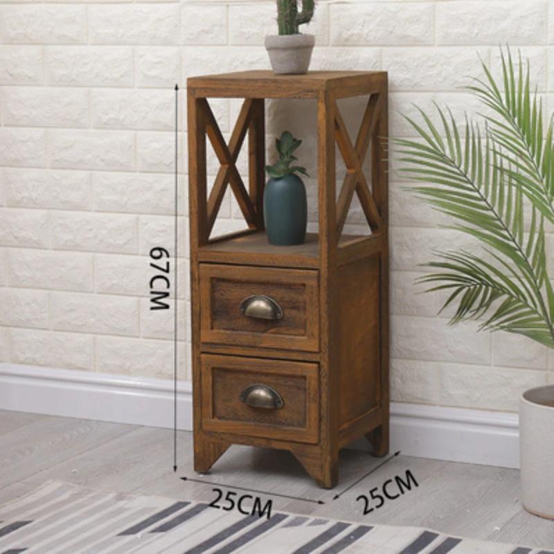 Table de chevet vintage ultra fine en bois de 10 pouces, table de chevet étroite avec étagères régla