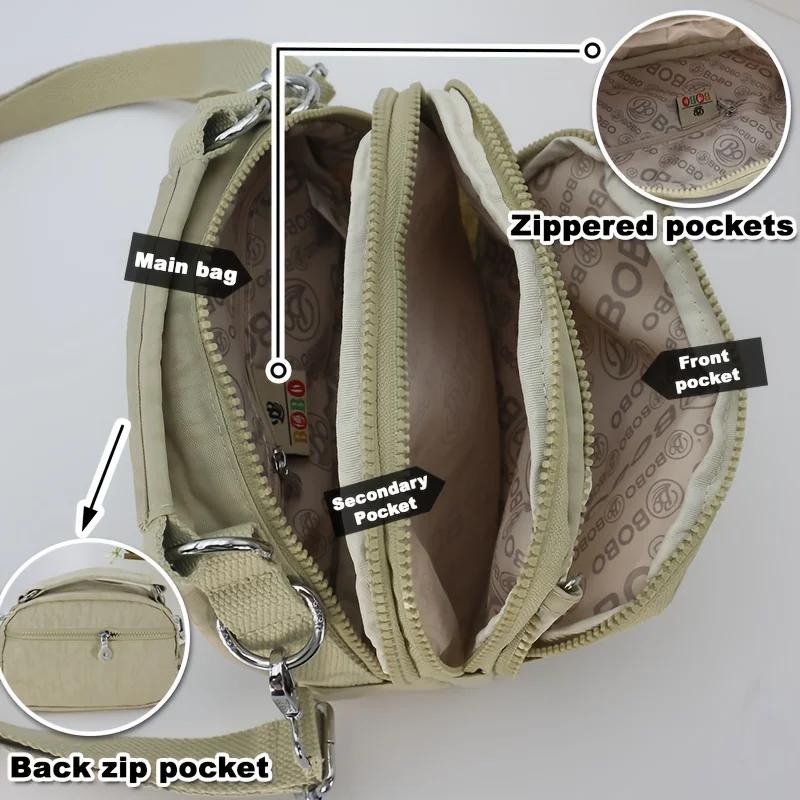 Sac à bandoulière en nylon multi-poches pour femme, sac à main à la mode avec bandoulière amovible.