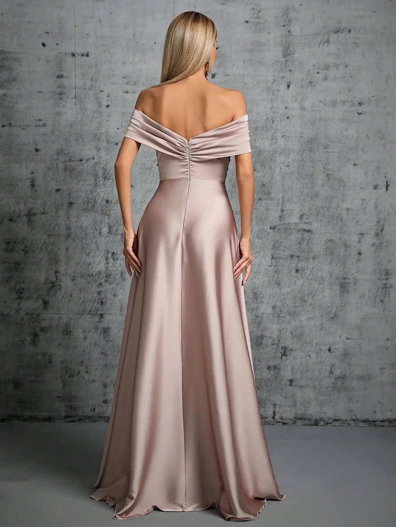Mgiacy ligne cou irrégulière croix plissée robe en satin robe de bal robe de soirée robe de demoisel