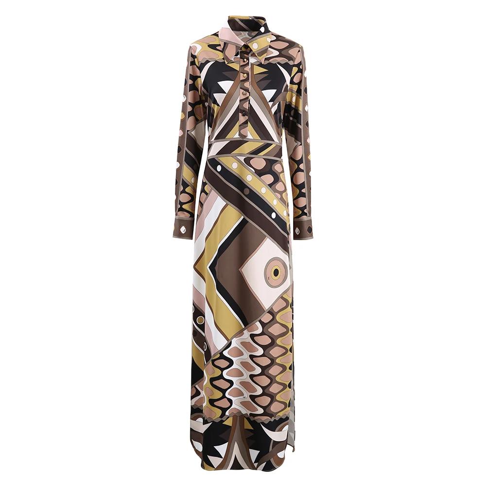 Femmes Vintage robes élégantes revers à manches longues taille haute jupe 2025 printemps automne nou