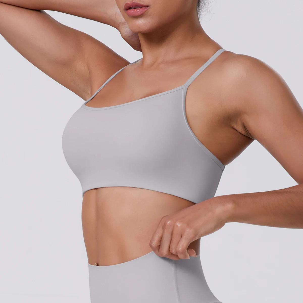 Soutien-gorge de Yoga femmes Fitness haut court antichoc sport soutiens-gorge couleur unie en Nylon