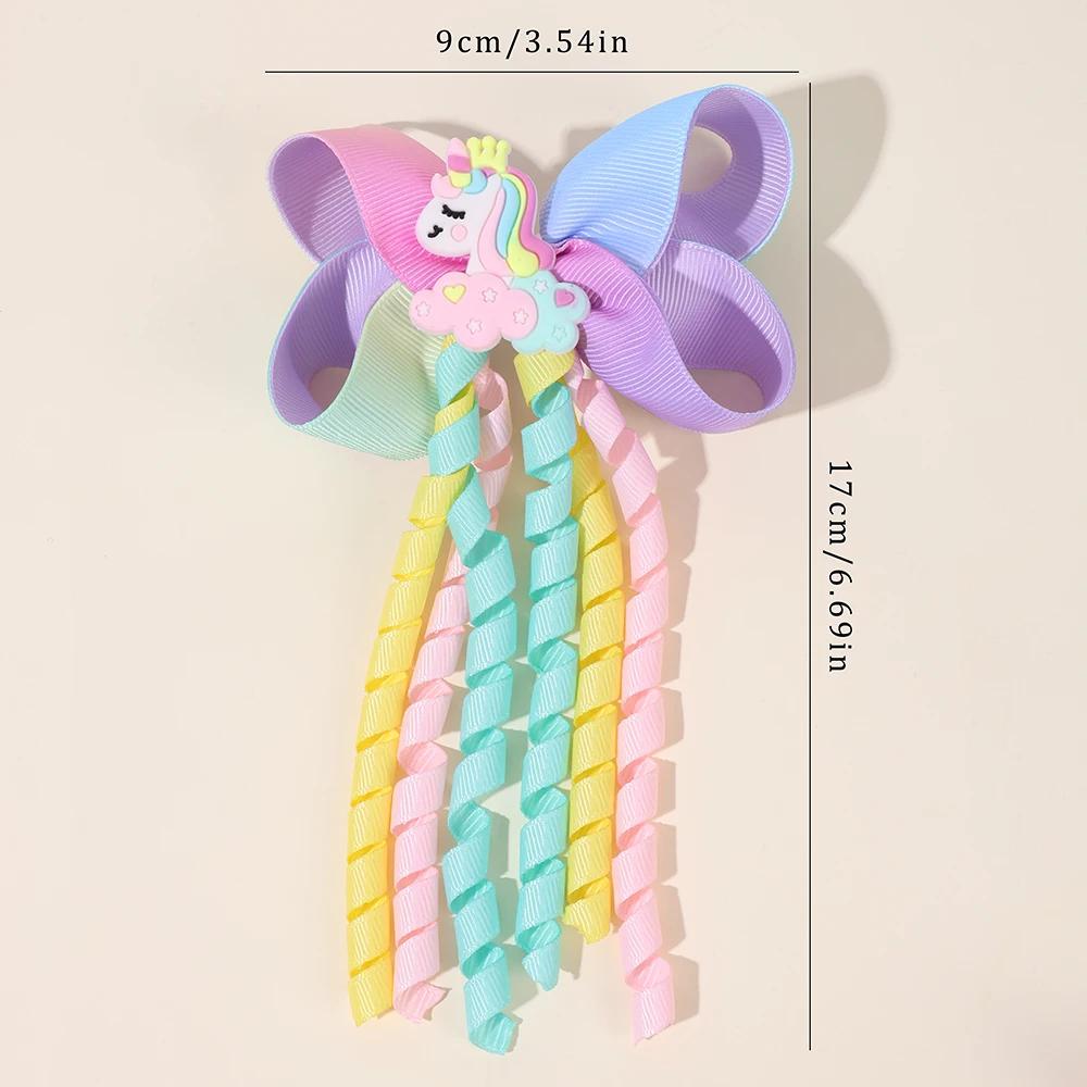 Pinces à cheveux licorne douces pour filles, Barrette à nœud, ruban à pampilles mignon, épingles à c