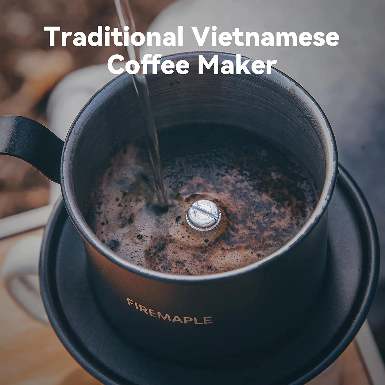 Ensemble de filtres à café vietnamien Orca en érable de feu, goutteur vietnamien en acier inoxydable