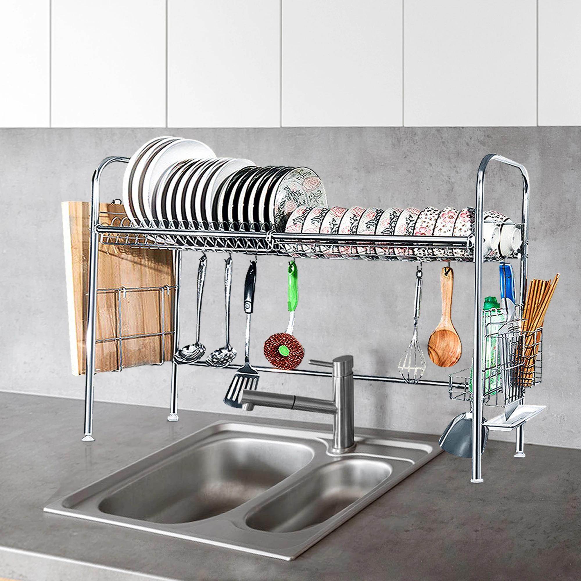 Vaccage de vaisselle à 2 niveaux en acier inoxydable T1, support d'ustensiles pour comptoir