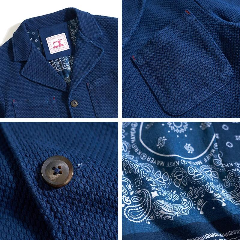 Veste Cargo Indigo en Coton pour Homme, Manteau à Revers, Multi-Poches, Vintage, Optique Française,