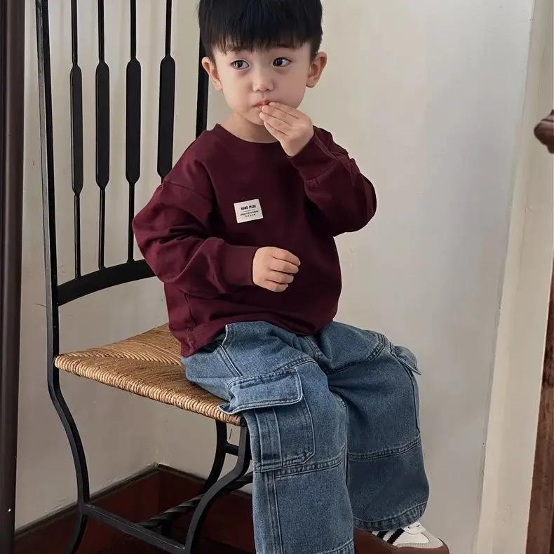 Jeans pour garçons style coréen, pantalon cargo ample polyvalent, marque de mode pour enfants, panta
