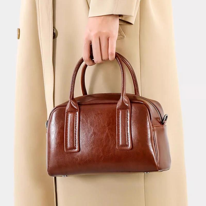 Sacs à bandoulière en cuir véritable de haute qualité pour femmes, sac à bandoulière en cuir ciré, s