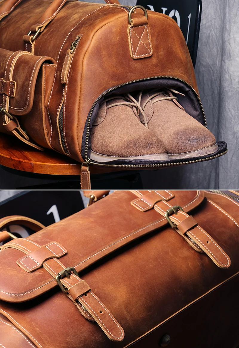 MUNUKI Vintage Crazy Horse sac de voyage en cuir véritable grand sac à bagages hommes sac de sport e