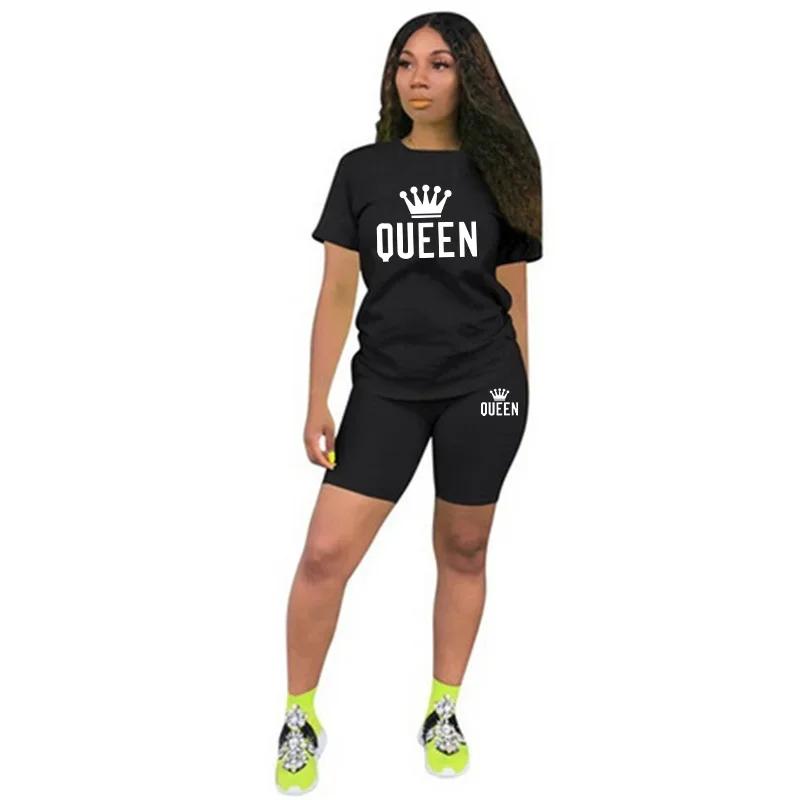 Ensemble de survêtement 2 pièces imprimé Queen pour femme, t-shirt et short, vêtements de sport déco