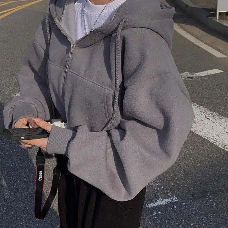 Sweat-shirt à capuche pour femme, Streetwear décontracté, fermeture éclair, vestes à manches longues
