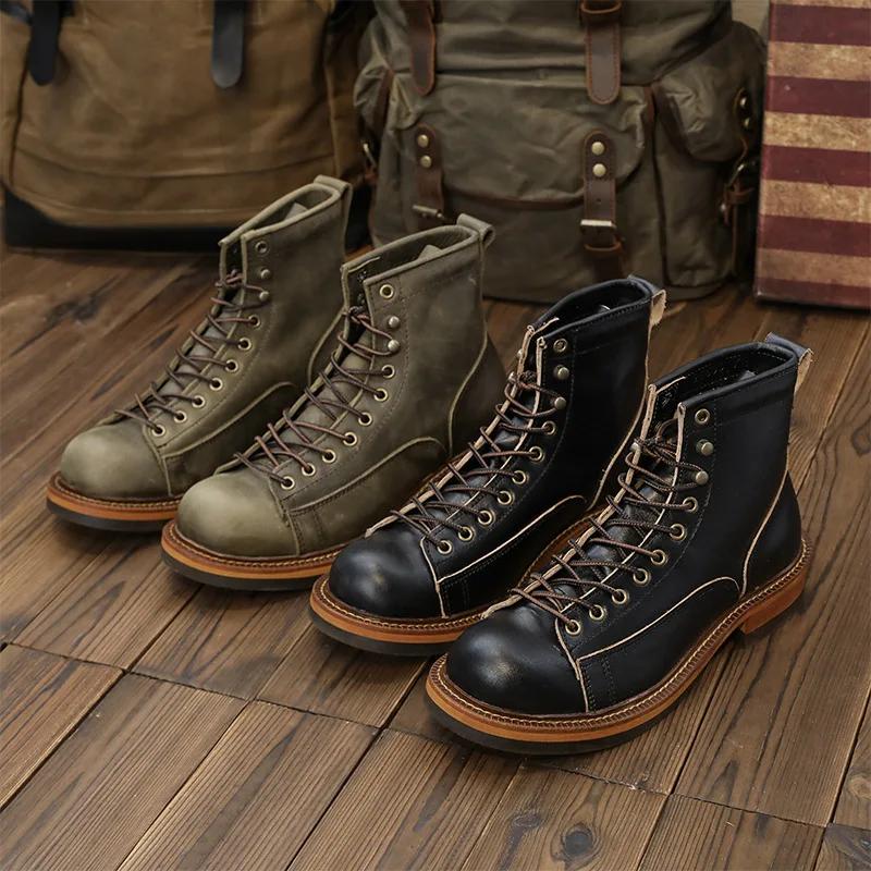 Chaussures randonnée hommes KOWM cuir cercle - Bottes trekking britanniques semelle épaisse moto