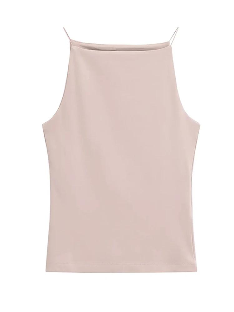 Débardeur licou sans manches pour femmes, bretelles fines, couleur unie, Camisole à la mode