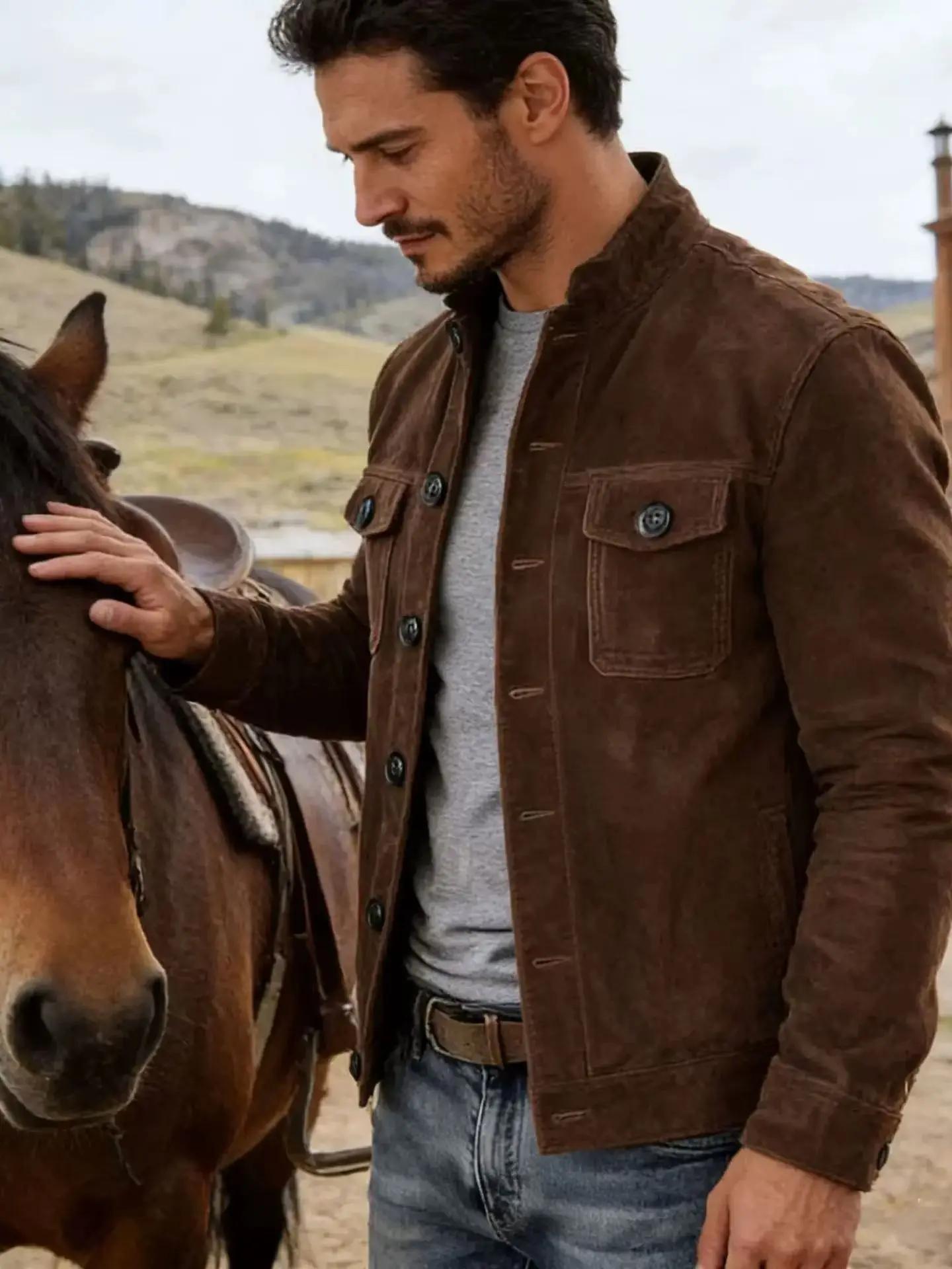 Veste de travail rétro en daim pour homme | Design à revers, style américain classique