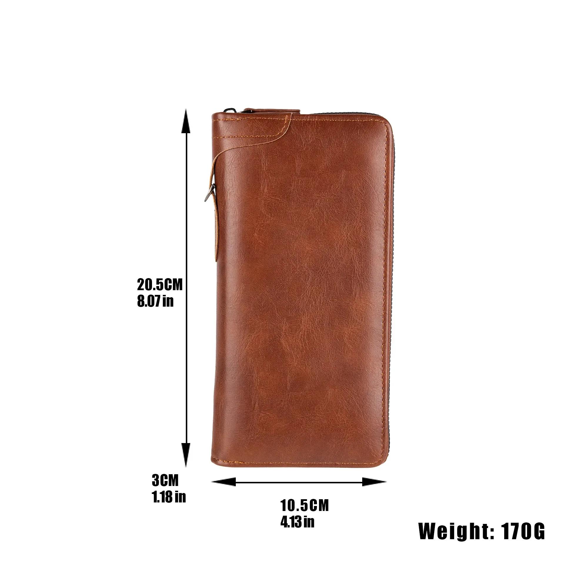 Portefeuille Long à fermeture éclair pour hommes, portefeuille en cuir Pu de haute qualité, blocage