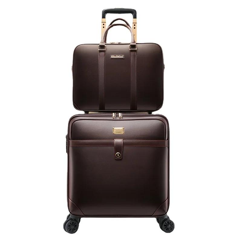Valise Trolley à Roulettes Étanche, Bagage à Main Portable, Cuir de Haute Qualité, Bagages Légers, E