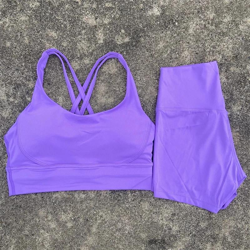 Ensemble yoga 2 pièces femme - Soutien-gorge dos croisé et short taille haute pour fitness