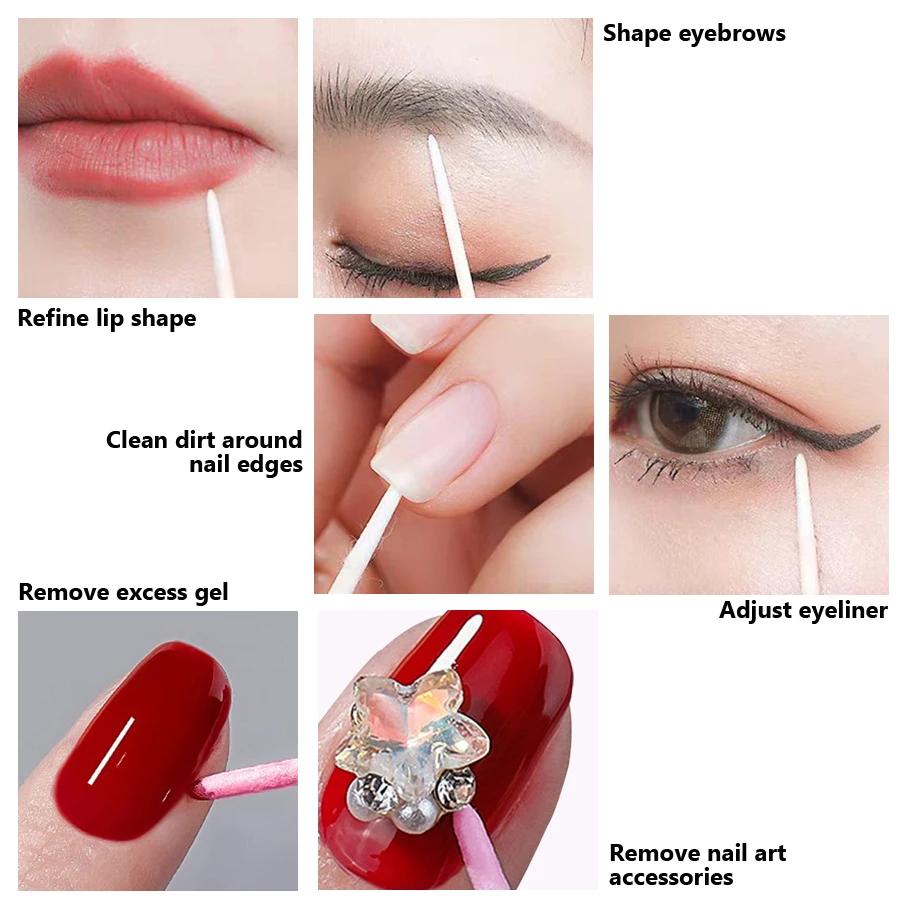 Coton-tige à Double extrémité, 100 pièces, pointes fines pour Nail Art, maquillage, Eyeliner, Correc