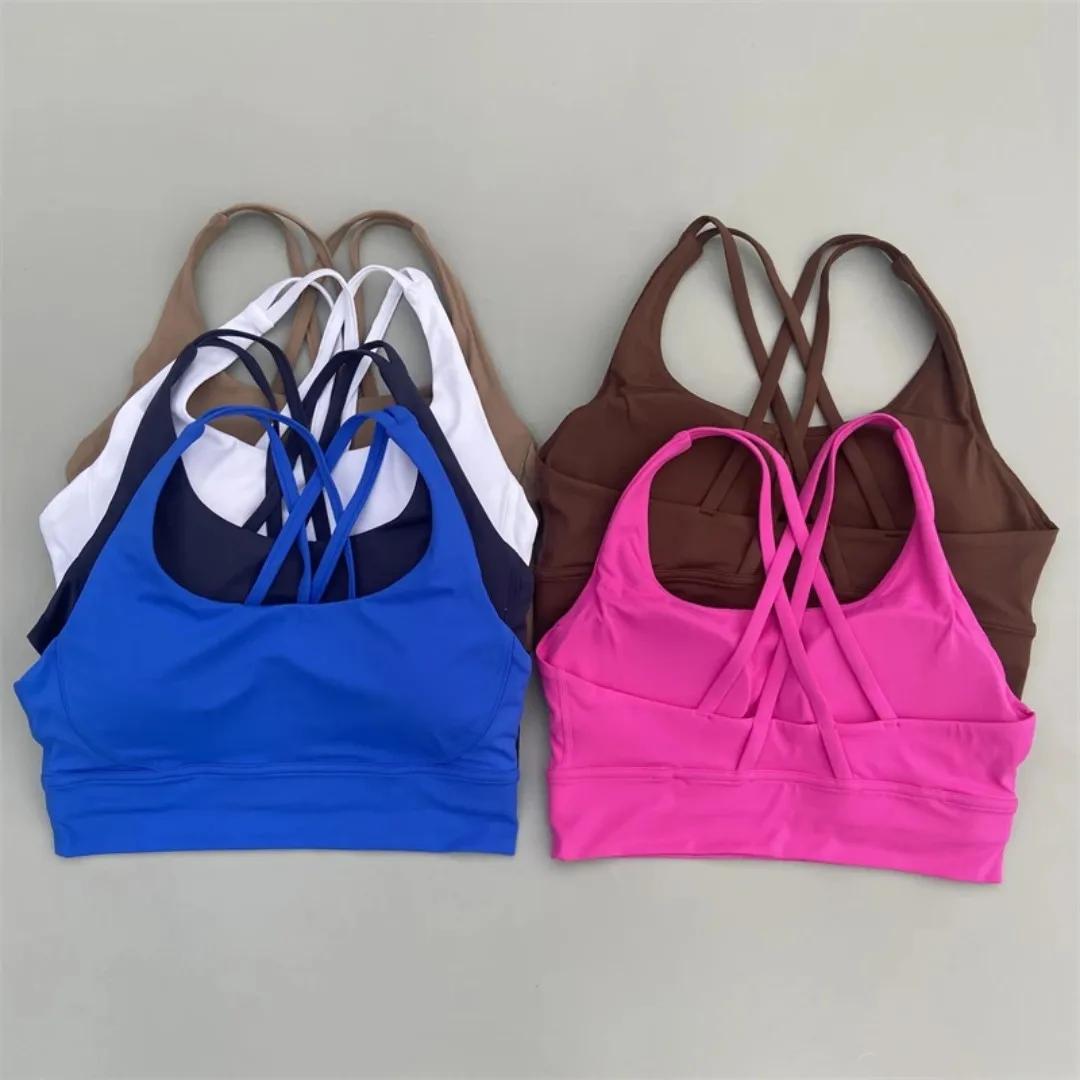 Soutien-gorge de Fitness pour femmes, couleur unie, dos croisé, collants, gilet de Yoga, haute résis