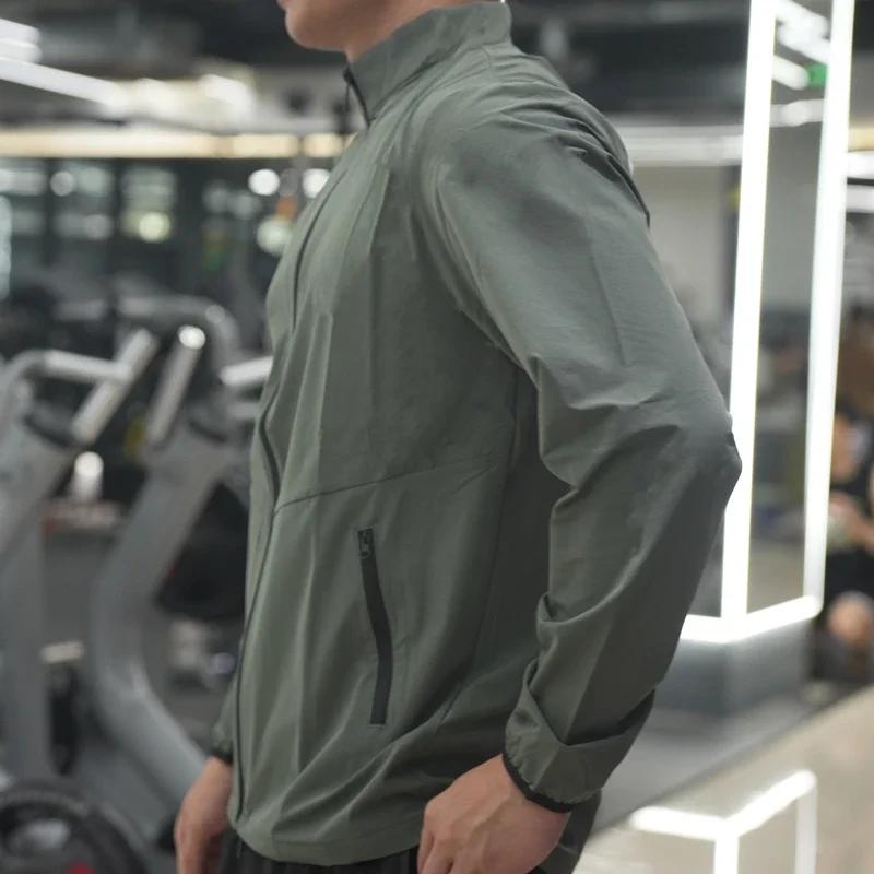 Veste de fitness homme printemps automne - Vêtement d'extérieur décontracté jogging en plein air col montant