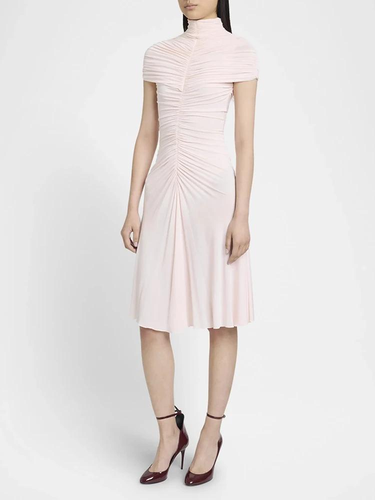 Robe longue plissée sexy, col haut, manches courtes, tempérament, mode, robes de soirée, paquet Slim