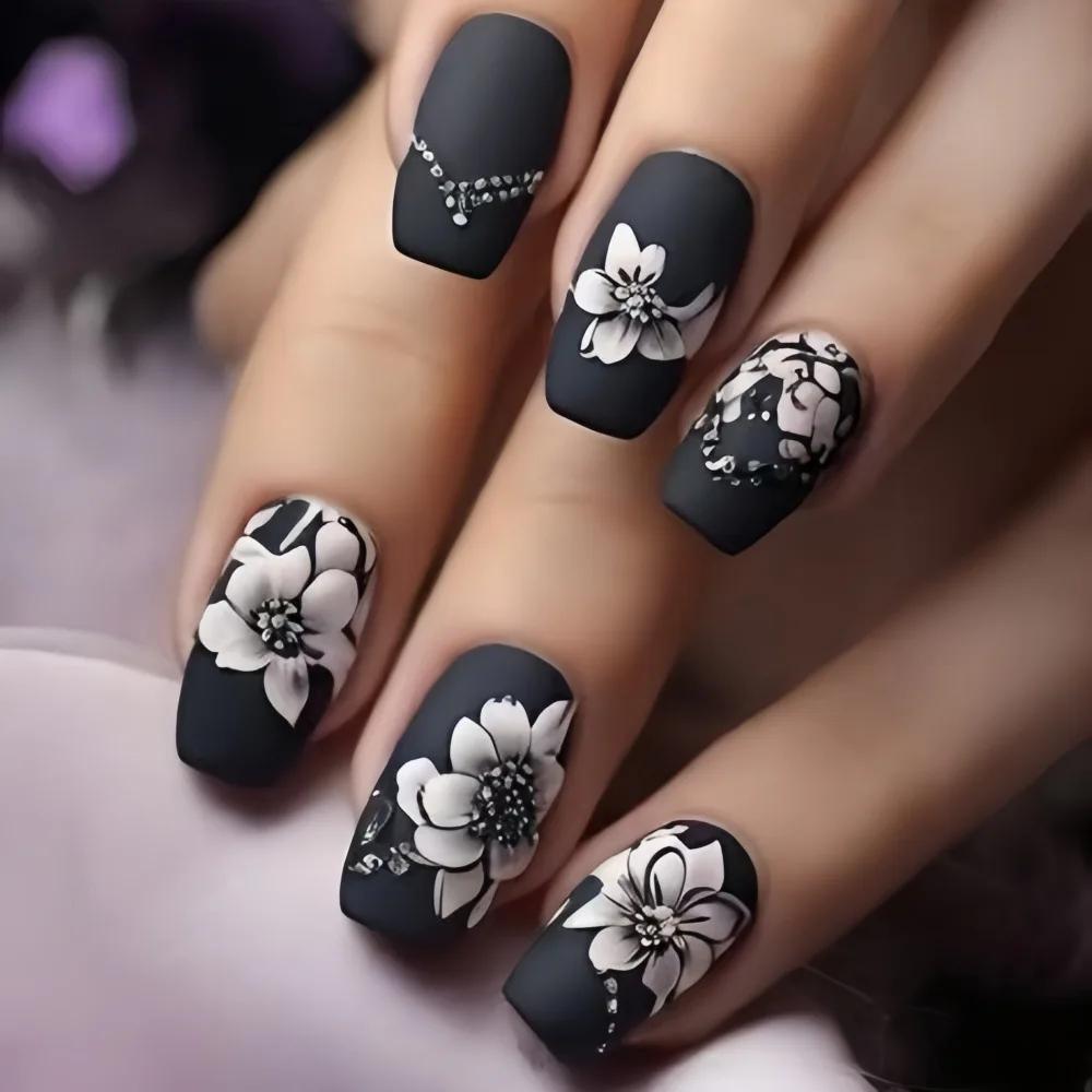 24 pièces/ensemble faux ongles mi-longs pour femmes printemps été fleurs papillon abeille design fau