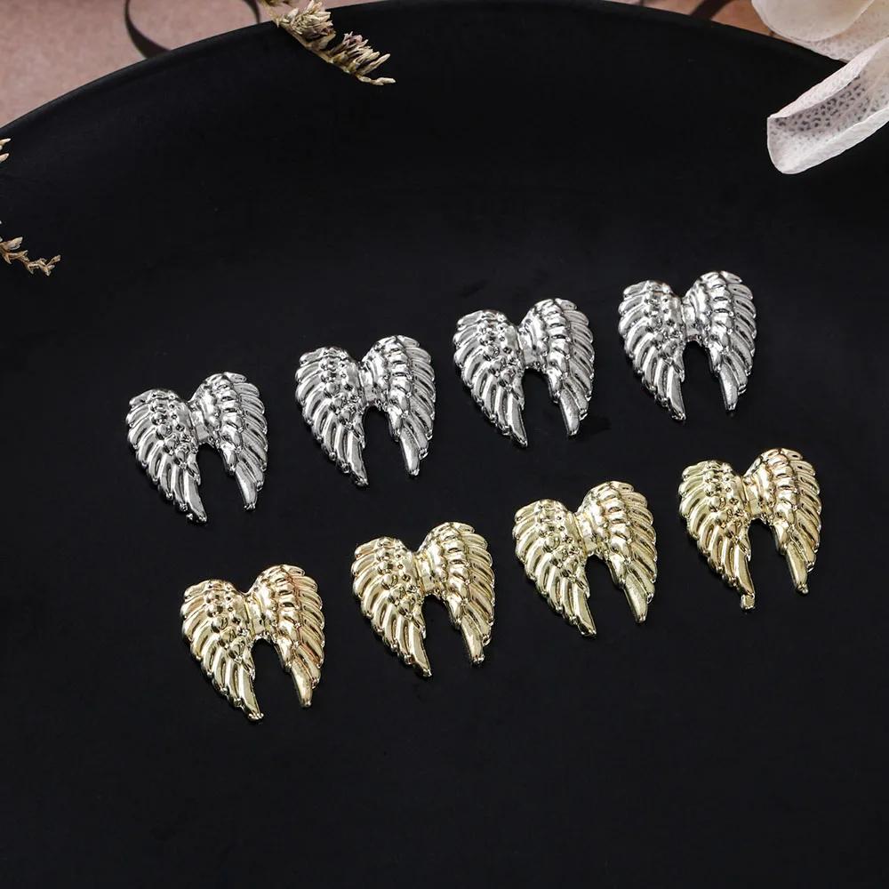 Ailes d'ange en métal pour décoration d'ongles, 20 pièces, or et argent, breloques pour Nail Art, ma