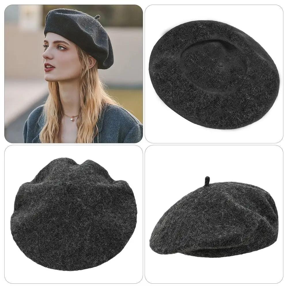 Bérets en laine chauds pour femmes, chapeau de couleur unie, casquette unie élégante, rétro, tout as