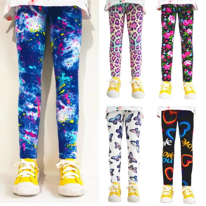 Printemps été filles Leggings enfants pantalons fleur léopard dessin animé imprimé Leggings enfants