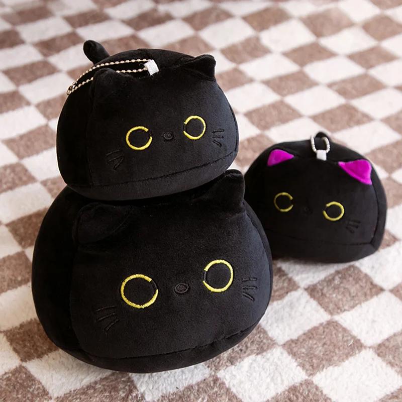 Oreiller rond en peluche de chat noir de grande taille 9-70cm, Kawaii, jouets de couchage, poupées d
