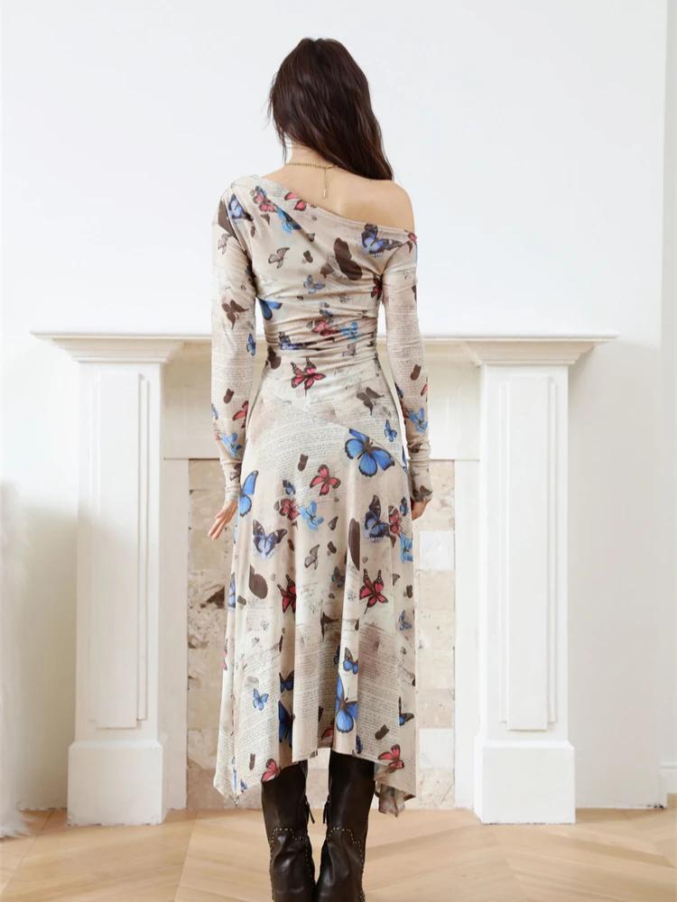 Contest ERART-Robe mi-longue en maille avec lettre papillon pour femme, imprimé Off The Initiated, m