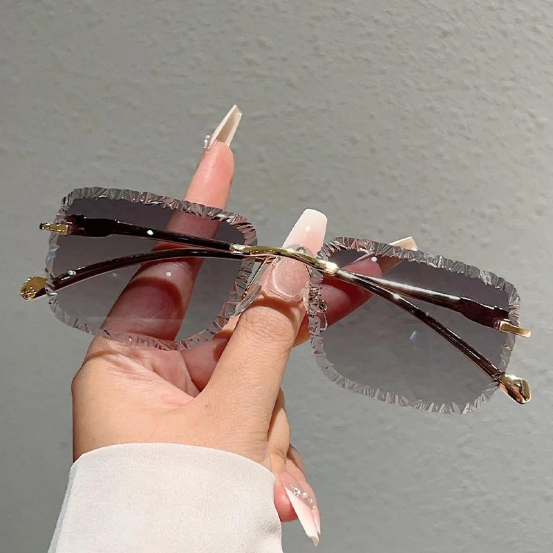KAMMPT lunettes de soleil carrées sans monture hommes mode Vintage dégradé nuances décontractées fem
