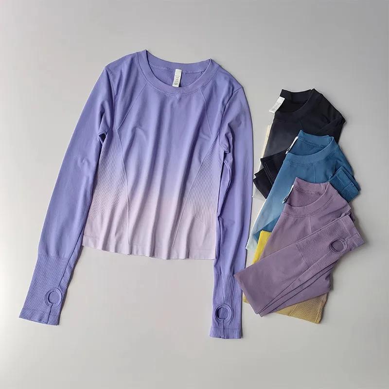 Haut manches longues femme yoga teinture suspendue - T-shirt course sport fitness et gymnastique