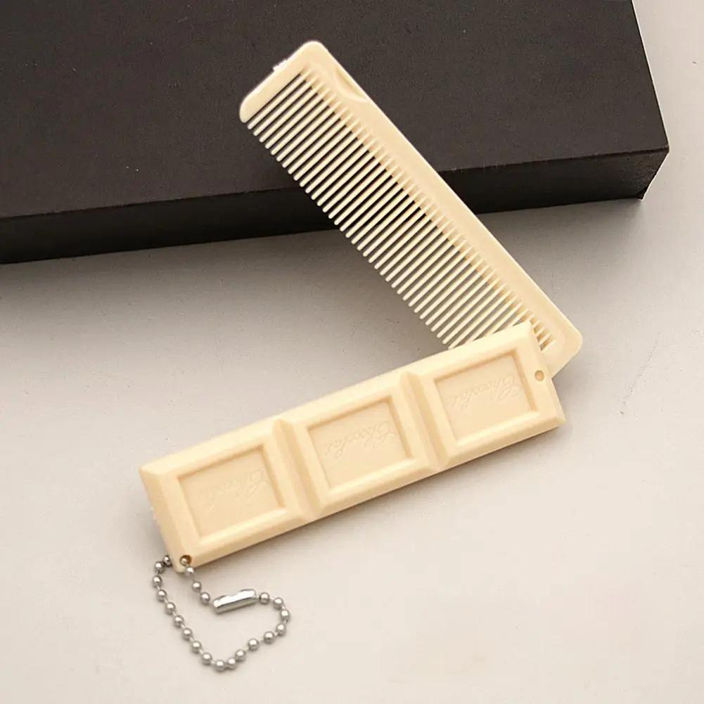 Peigne pliant 2 en 1 en forme de chocolat avec miroir, peigne de Massage Portable, brosse pour Salon