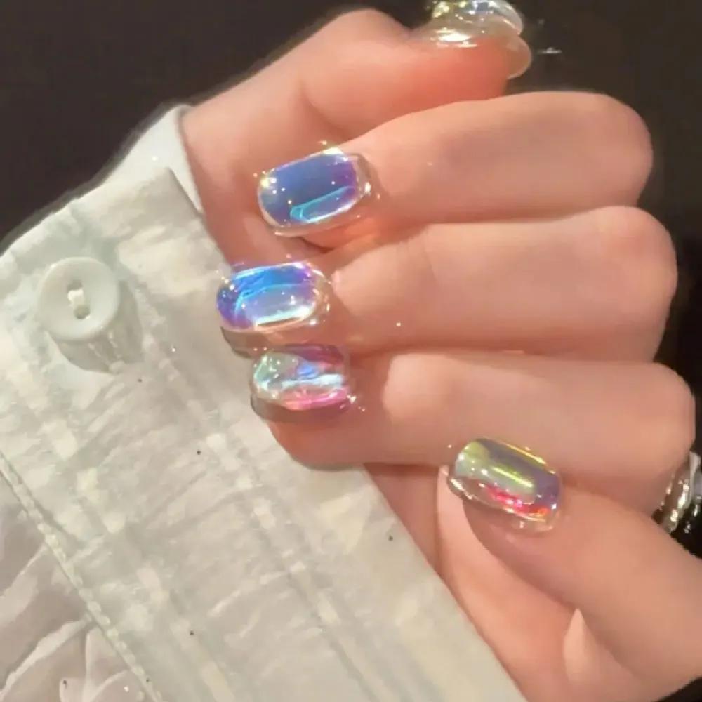 Autocollants en feuille de verre Aurora pour ongles, papier de verre cassé, décalcomanies de film ir