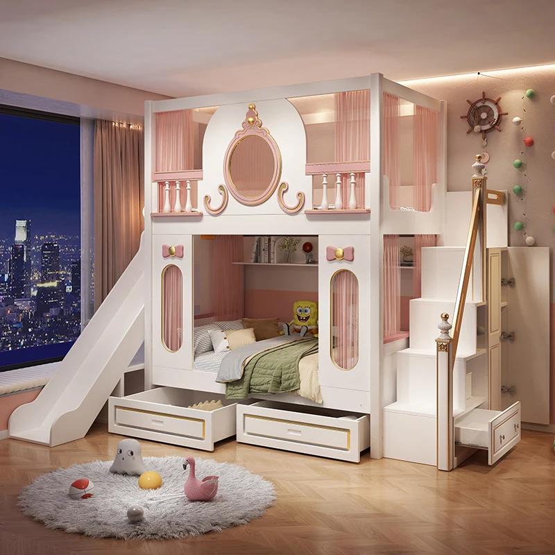 Lit enfant Lit fille sur et cassé Château de rêve Lit princesse Haut et bas avec la même largeur Lit