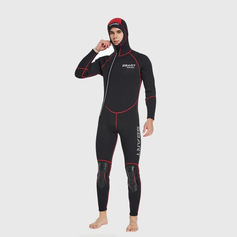 Combinaison de plongée en néoprène à capuche pour homme, maillot de bain une pièce, manches longues,
