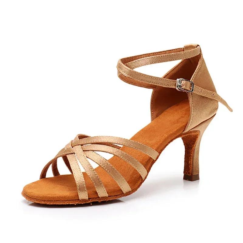 Chaussures danse latine satin talon nœud - Salsa tango professionnel 7cm 5cm femmes TOVEKIN