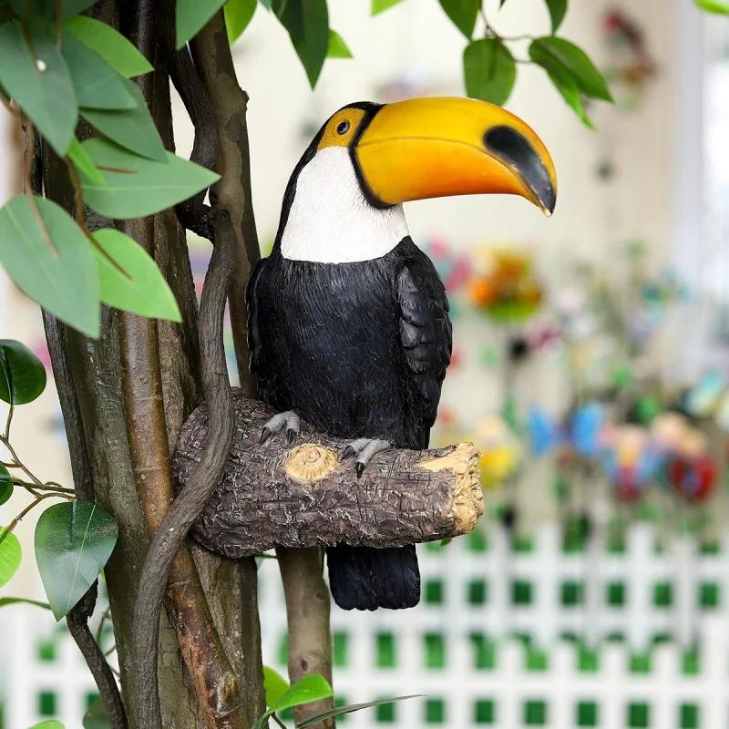 Figurine d'oiseau Toucan, décor Hugger d'arbre, ornements en résine de face, statue de jardin, simul