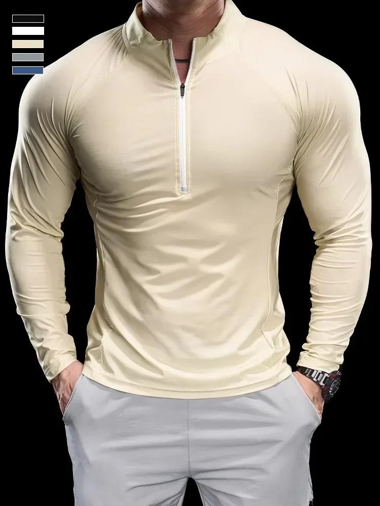 T-shirt sport homme fitness course entraînement col rond séchage rapide respirant manches longues automne 2024