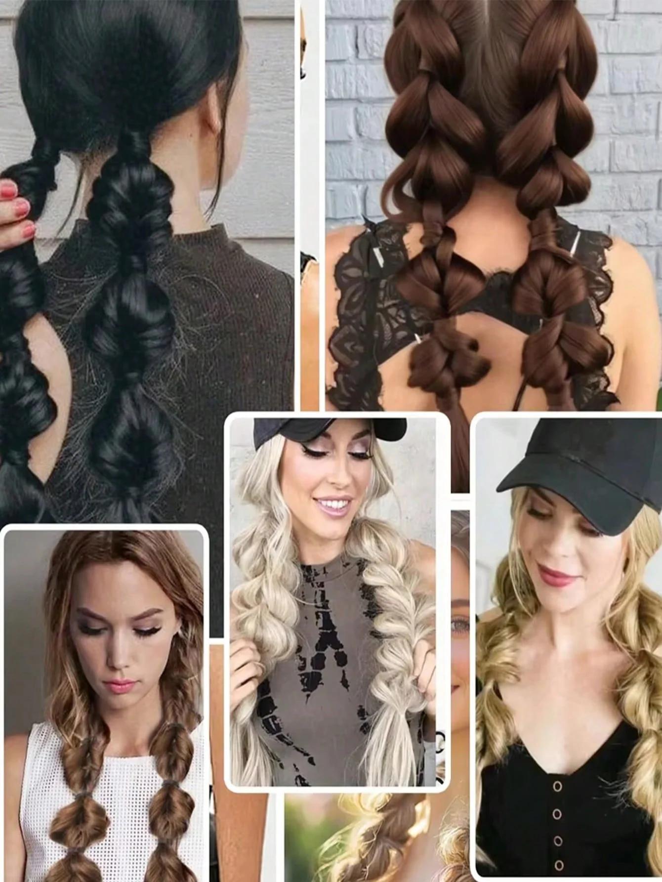 1 pièce Extensions de cheveux synthétiques tressées en bulles style lanterne avec élastique pour fem