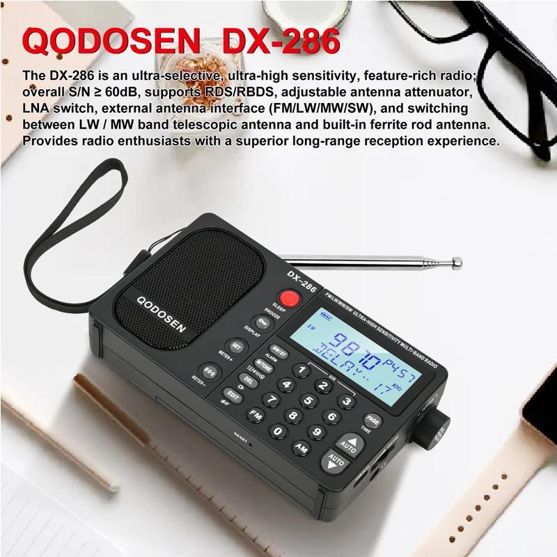 QODOSEN DX-286 Radio Portable AM/FM/LW/SW Radio numérique mondiale pleine bande avec puce de voiture