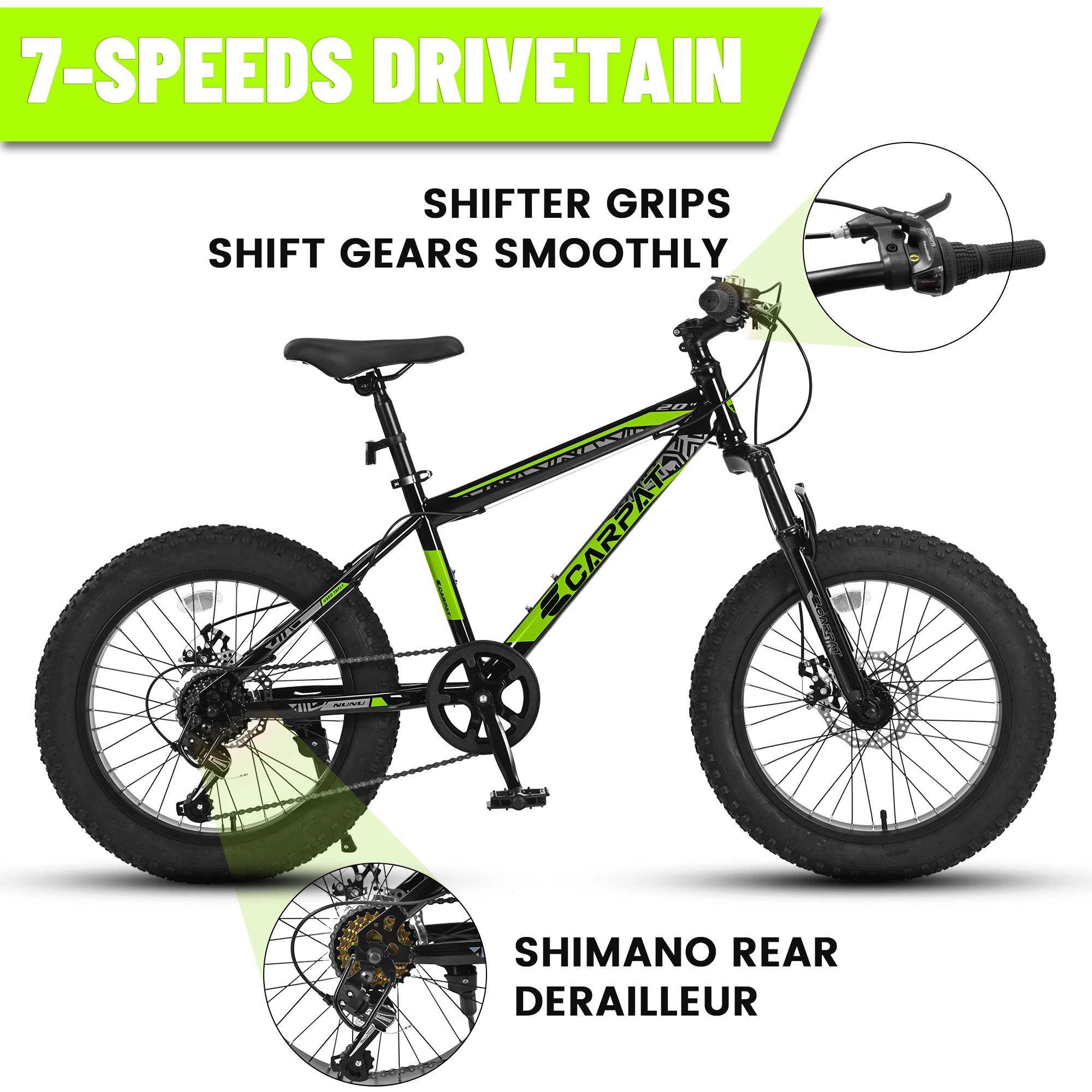 Ecarpat Vélo pour enfants à pneus 20 x 4,0 pouces, VTT à pneus larges, 7 vitesses pour garçons et fi