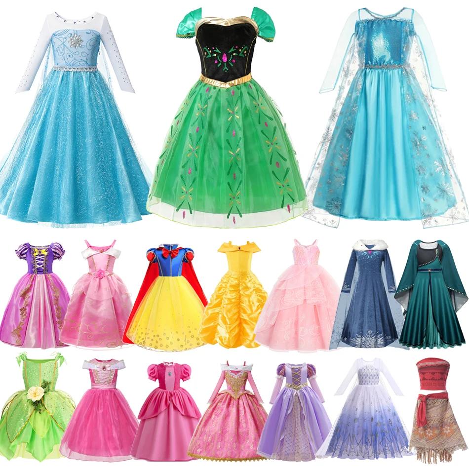 Robe de princesse pour filles, Elsa Anna, blanche-neige, aurore Belle raiponce, pêche, Costume d'hal